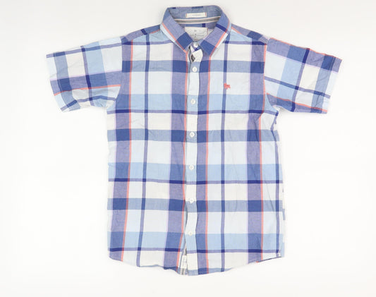 Jasper Conran Boys Blue Plaid Button-Up Shirt, Size 12 Years