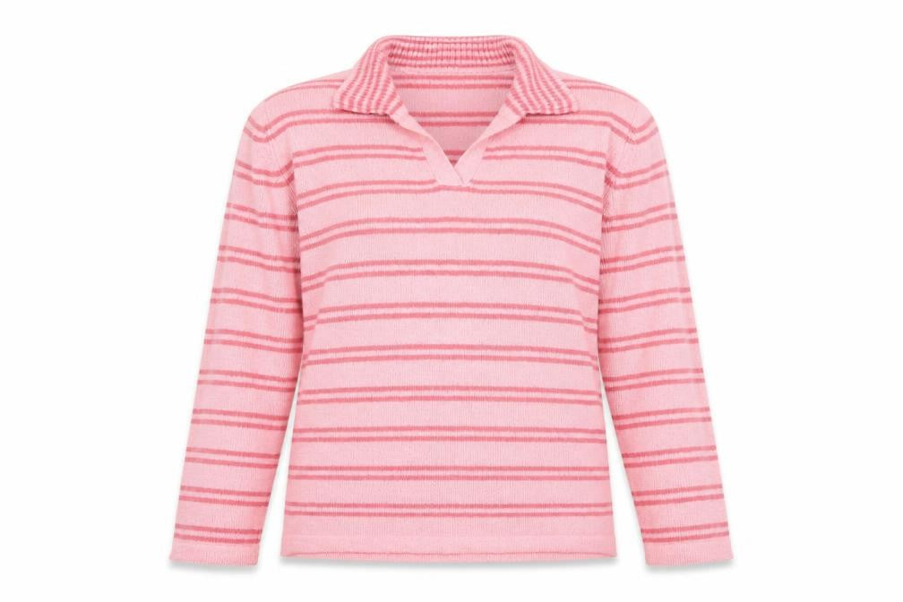 Honor Millburn Women's Pink XL Striped Collared Jumper