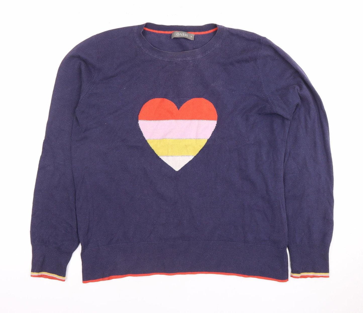 Oasis Women's Blue Crew Neck Heart Knit Jumper Size 12