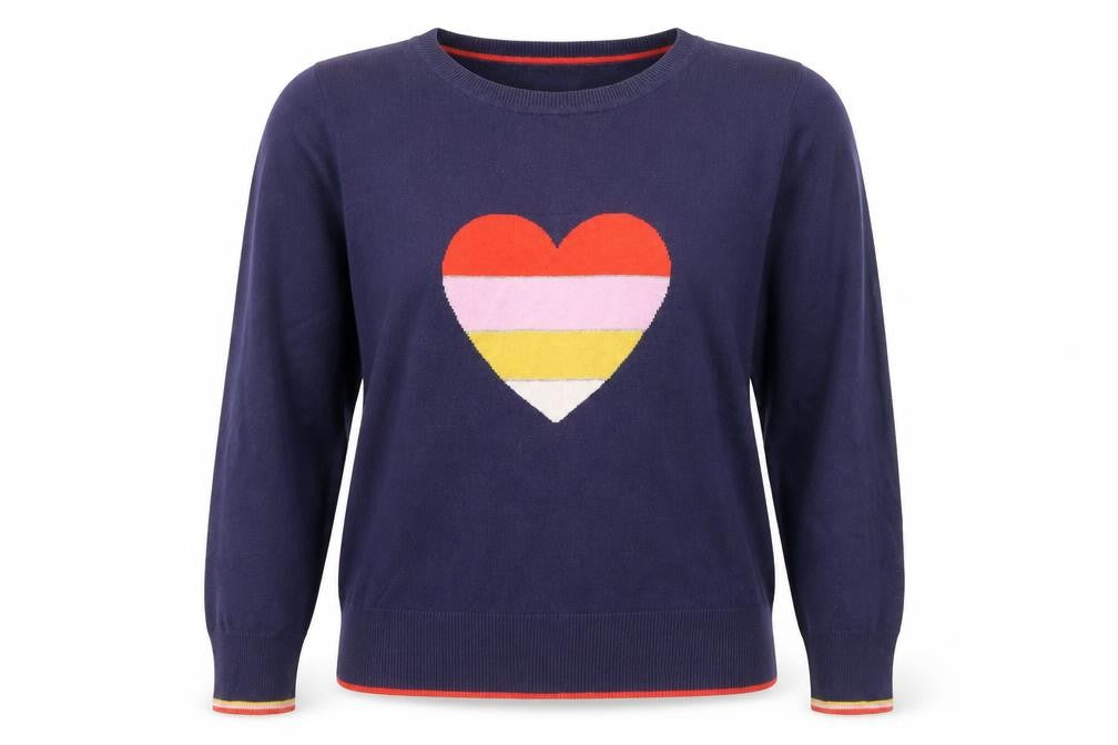 Oasis Women's Blue Crew Neck Heart Knit Jumper Size 12
