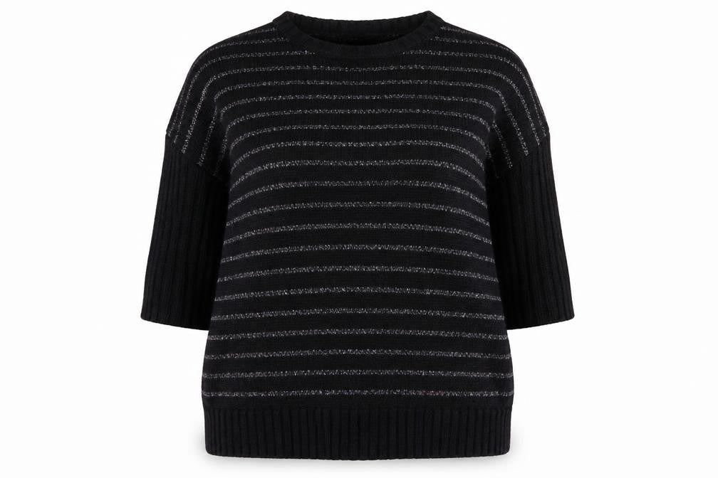 AND/OR Women’s Black Striped Jumper Size 16 Knitwear