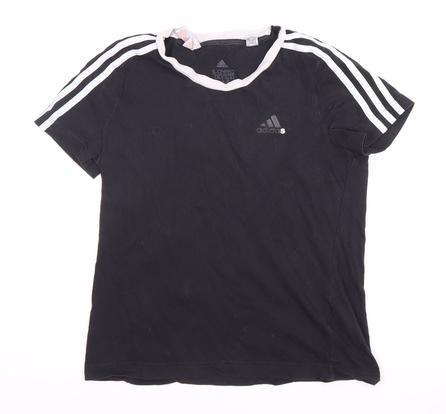 Adidas Boys' Black T-Shirt 11-12 Years, Short Sleeve, Cotton