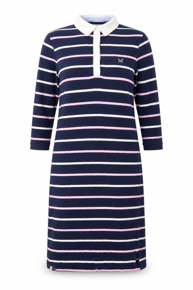 Front view of Crew Clothing Women's Blue Striped Shirt Dress