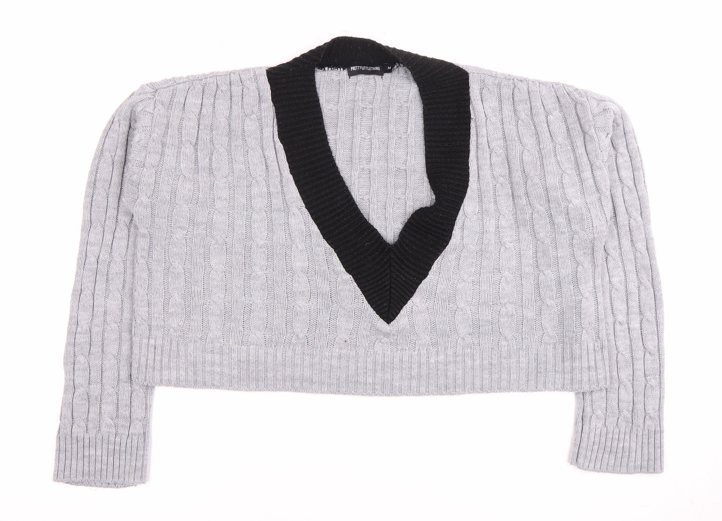 PrettyLittleThing Women's Grey V-Neck Pullover Jumper, M