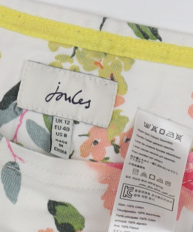 Joules Women's Multicoloured Cotton Floral Striped T-Shirt UK 12