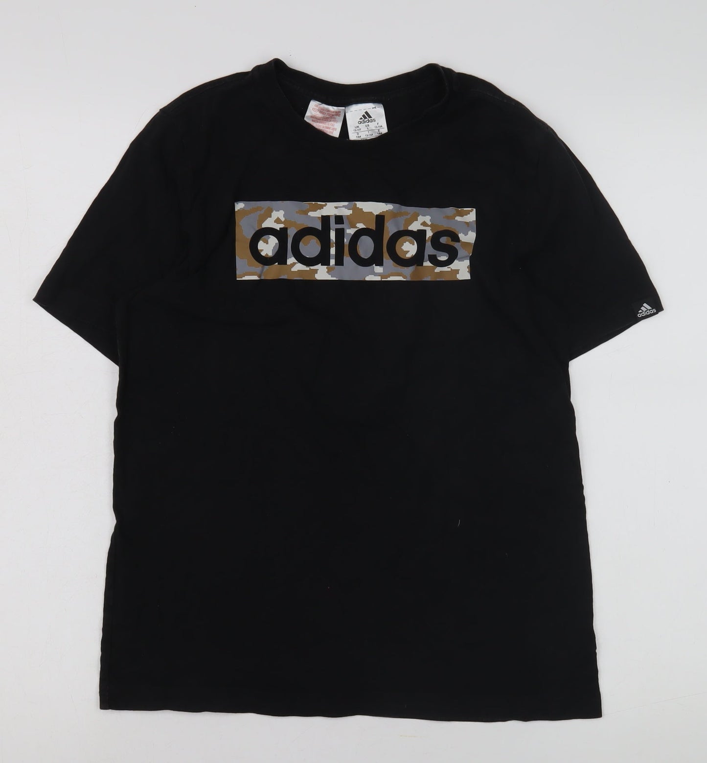 Adidas Boys Black Camouflage Logo T-Shirt, Size 13-14 Years