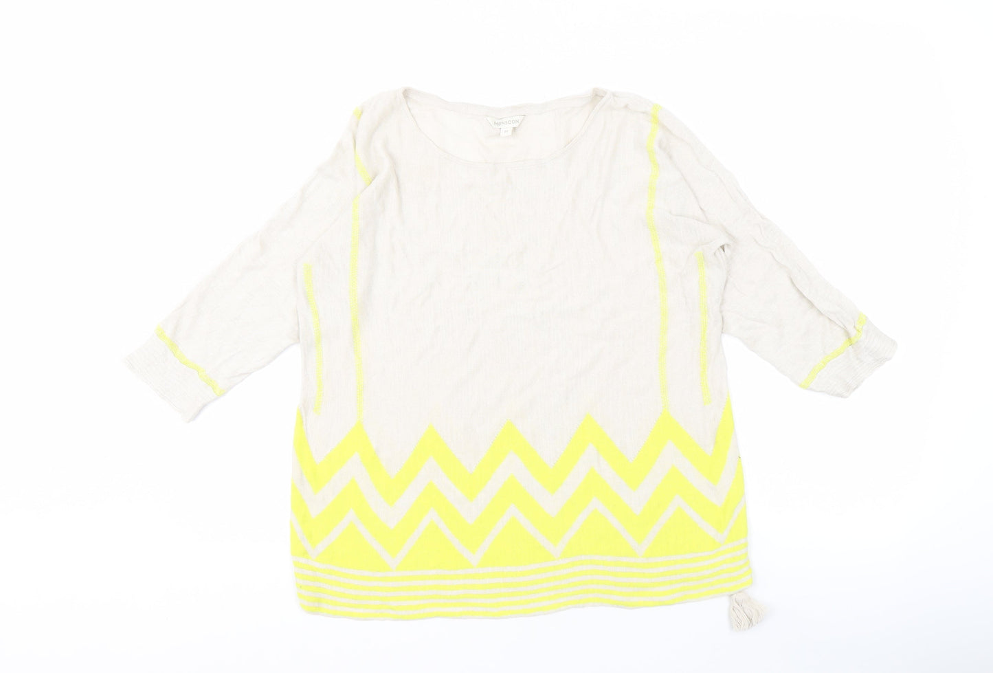 Monsoon Women's Beige Geometric Pullover Jumper M