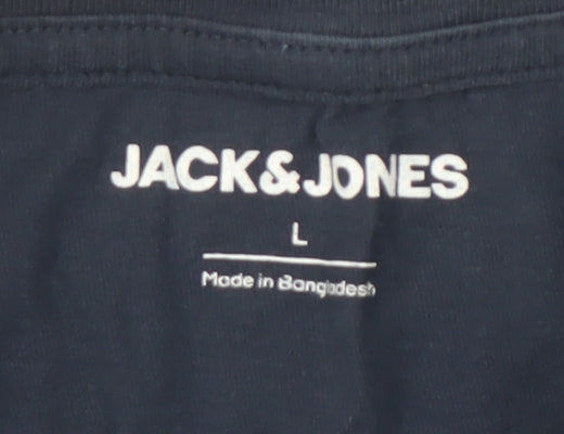 Jack & Jones Men's Blue Cotton Crew Neck T-Shirt L
