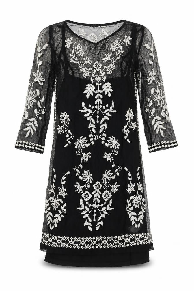 H&M Women’s Black Sheath Dress, Size 8, Embroidered, Floral