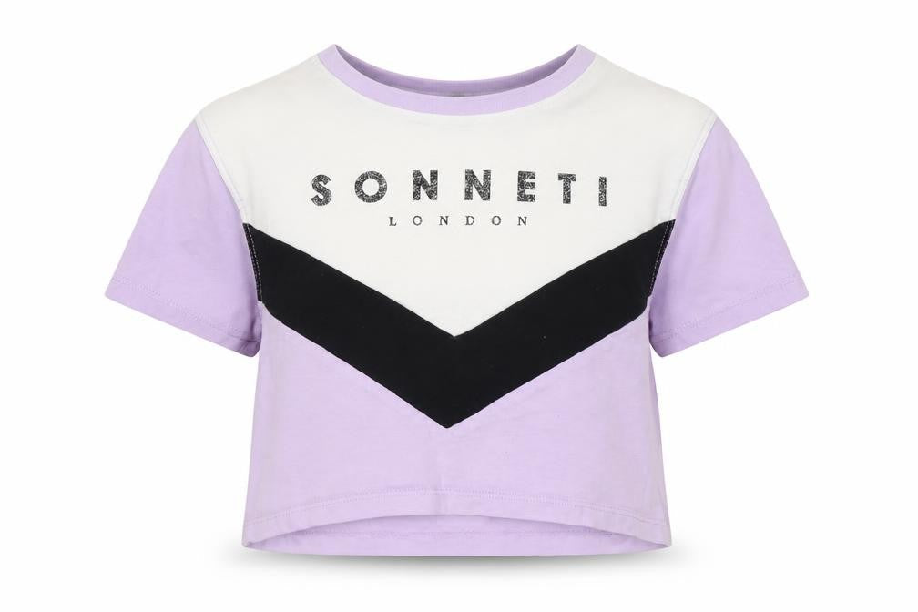 Front view of Sonneti girls’ cropped colourblock t-shirt in purple - 10-11 years