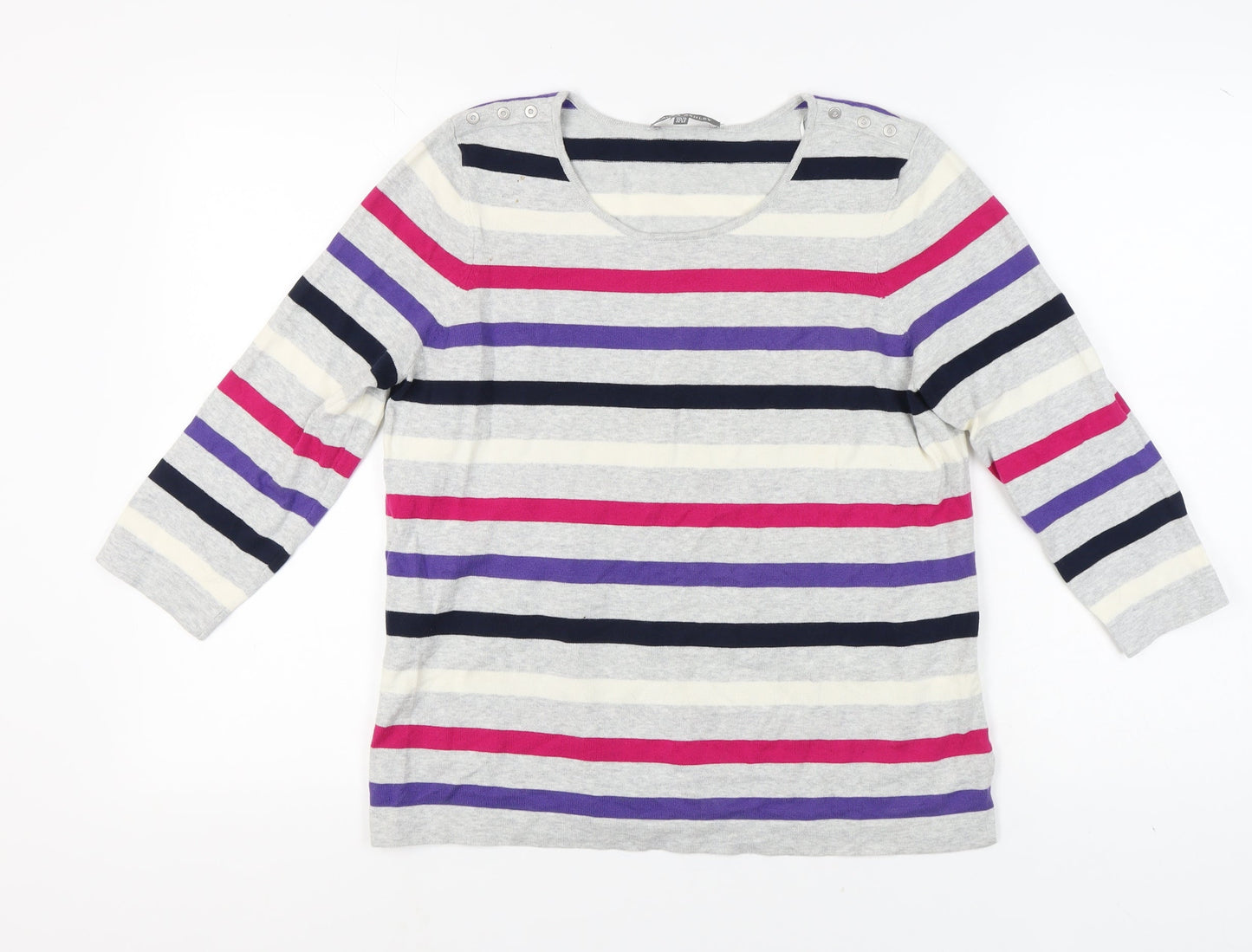 Laura Ashley Women's Grey Stripe Pullover Jumper UK 12