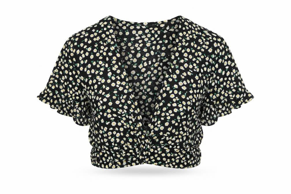 Bershka Women's Black Floral Blouse S