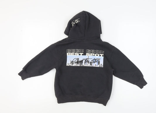 Zara Boys Black 90s Graphic Print Pullover Hoodie 6-7 Years
