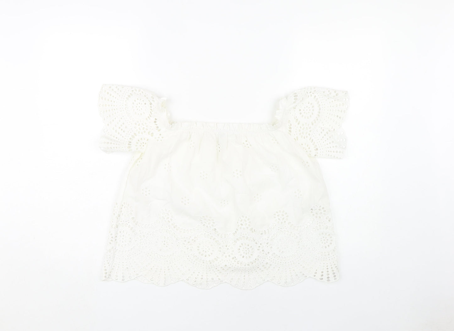 Stradivarius Women's White Cotton Lace Blouse M