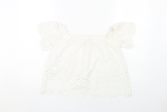 Stradivarius Women's White Cotton Lace Blouse M