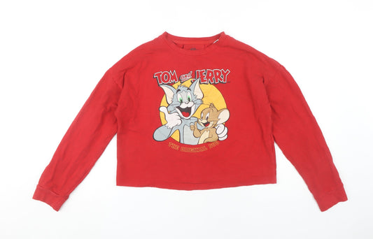 Tom and Jerry Women's Red Cropped T-Shirt, Size S