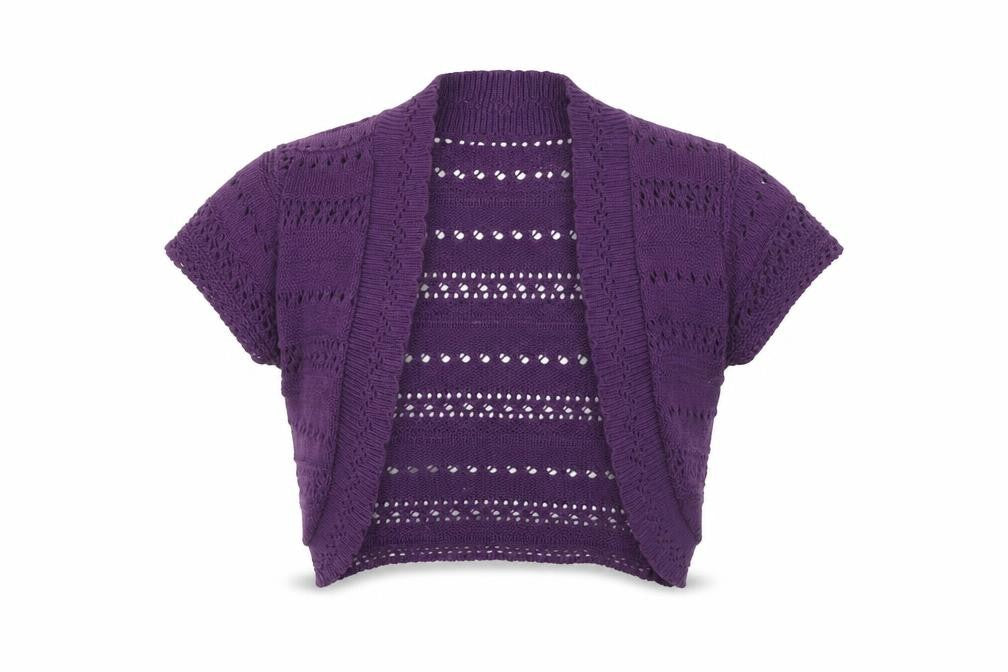 Pilot Womens Purple Knit Shrug S Short Sleeve