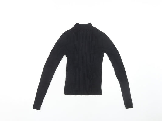 Pull&Bear Women's Black Mock Neck Long Sleeve Blouse