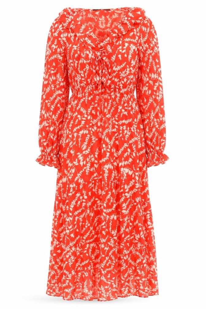 Very Women's Red Floral Midi A-Line Dress Size 10