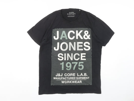 Jack & Jones Men's Black Graphic Print T-Shirt L