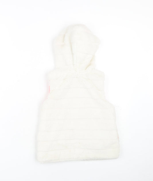 DKNY Girls White Hooded Sleeveless Jacket, S, Casual