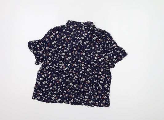 Pull & Bear Women's Blue Floral Button-Up Shirt, Size S