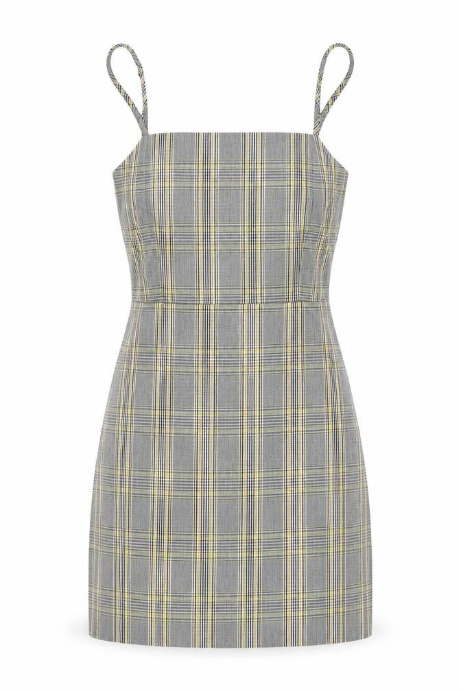 Pull&Bear Women's Grey Check Dungaree Dress - Size 8