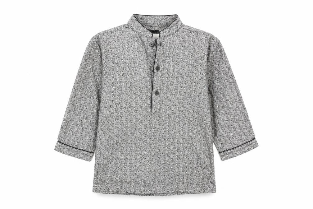 Front view of Next girls’ grey geometric blouse - 2-3 years, button accents