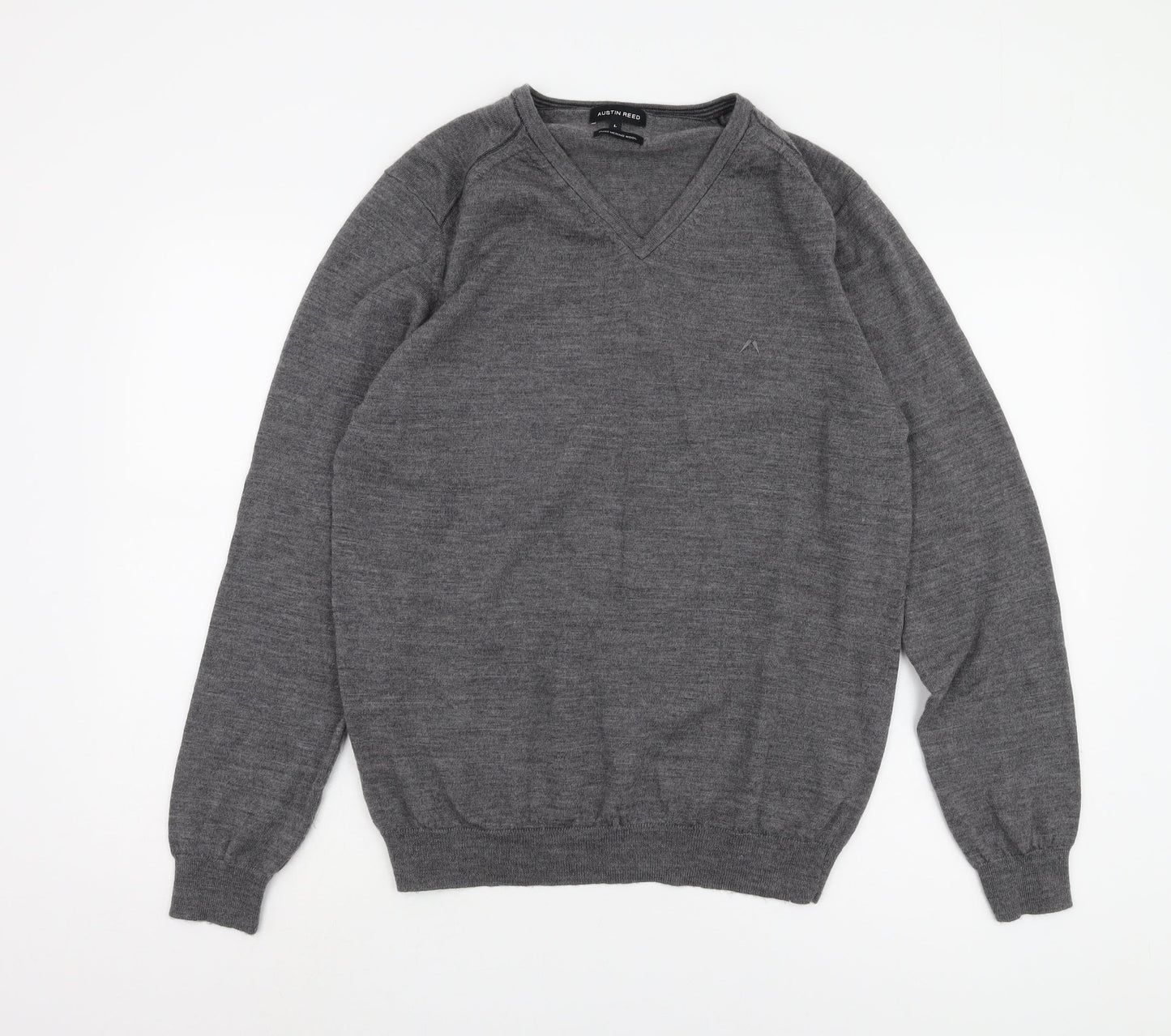 Austin Reed Men's Grey Wool V-Neck Pullover Jumper L