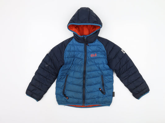 Jack Wolfskin Boys Blue Puffer Jacket UK 8 Hooded Winter