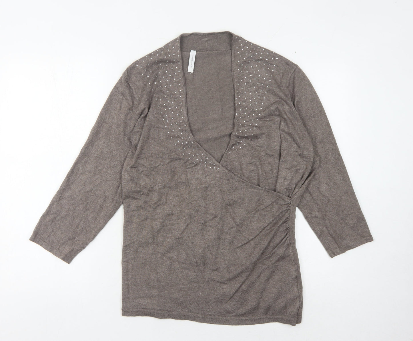 Windsmoor Women's Brown Wrap Jumper, M, Studded V-Neck