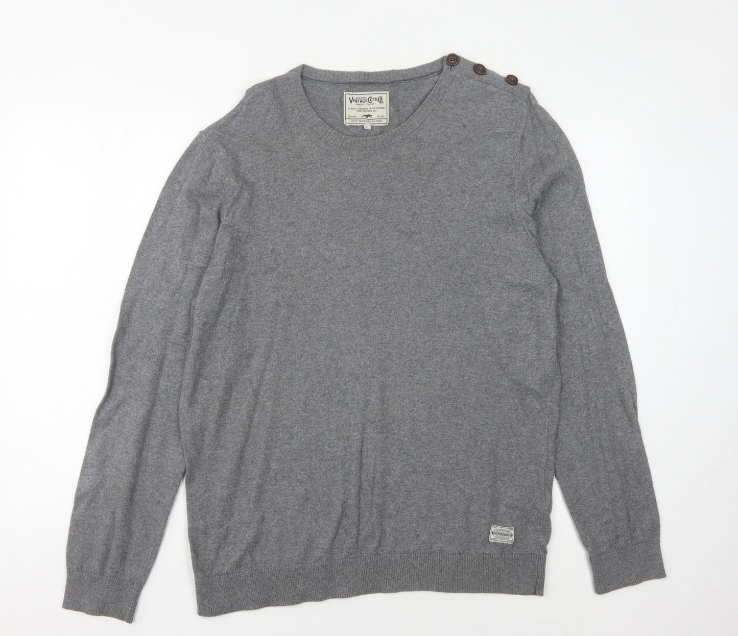Jack & Jones Men's Grey Pullover Jumper L Button Accent