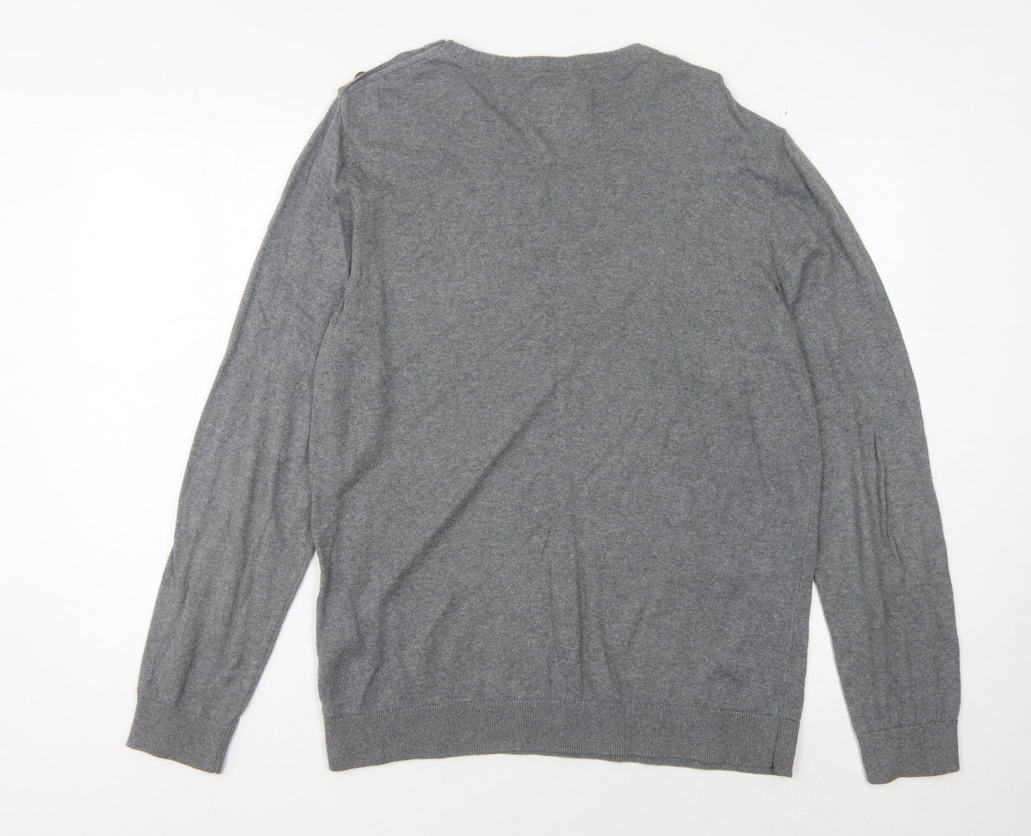 Jack & Jones Men's Grey Pullover Jumper L Button Accent