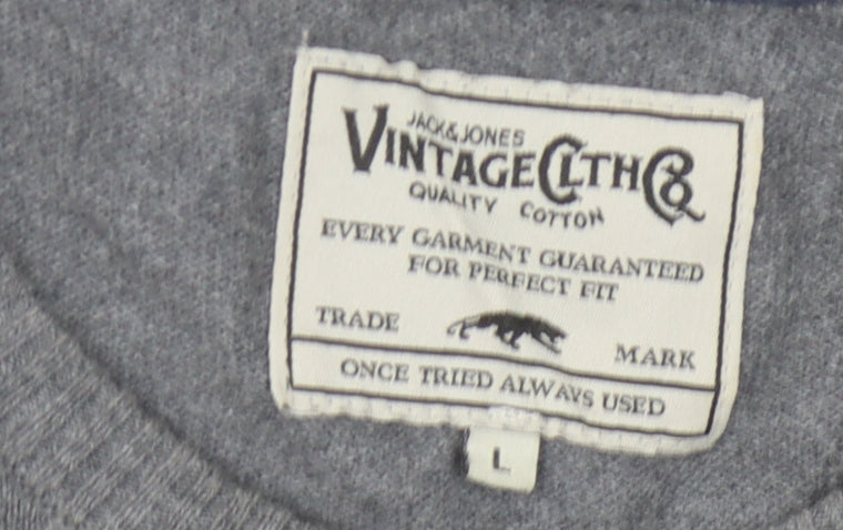 Jack & Jones Men's Grey Pullover Jumper L Button Accent