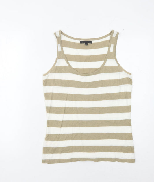 Laura Ashley Women's Beige Stripe Tank UK 12 Scoop Neck
