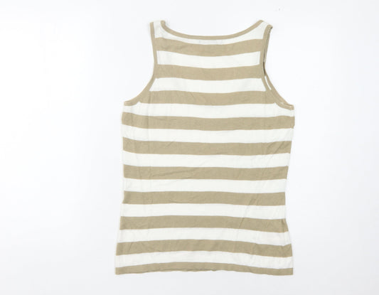 Laura Ashley Women's Beige Stripe Tank UK 12 Scoop Neck