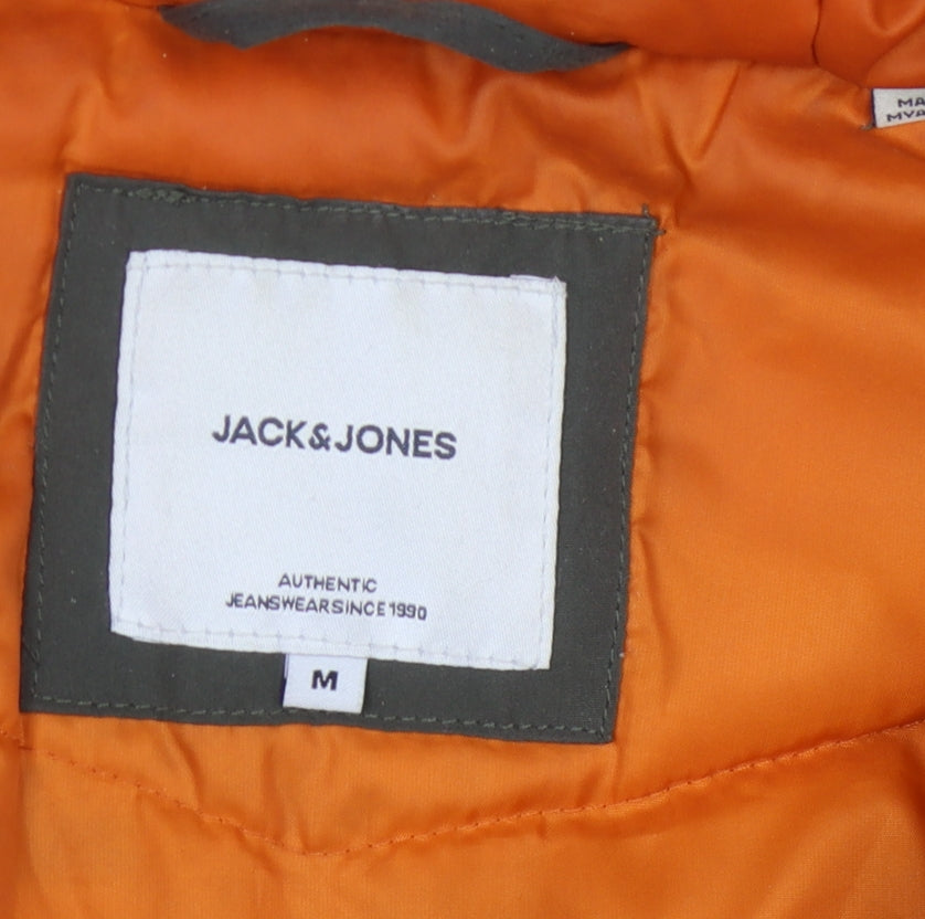 Jack & Jones Men's Green Parka Coat with Hood, Size M