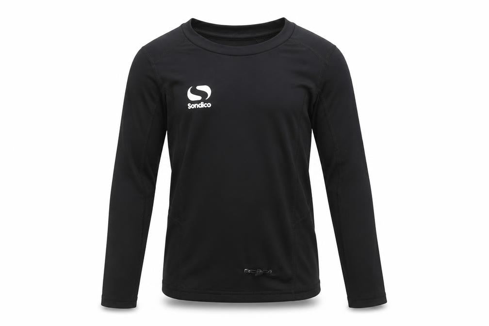 Front view of Sondico boys’' black 5-6y long sleeve football t-shirt