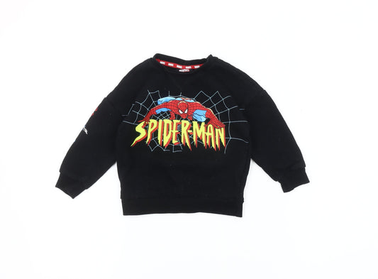 Marvel Spiderman Boys Black Sweatshirt 2-3 Years Pullover