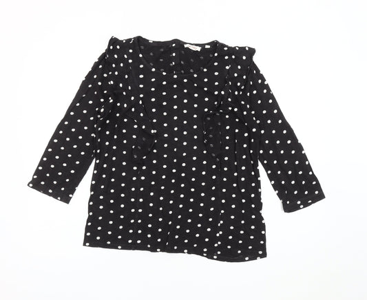 Fat Face Women's Black Polka Dot 3/4 Sleeve Top, Size 10