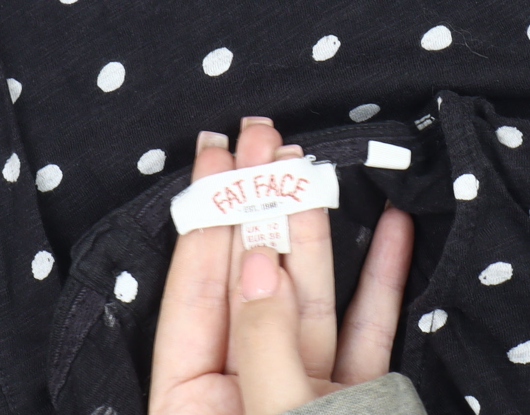 Fat Face Women's Black Polka Dot 3/4 Sleeve Top, Size 10