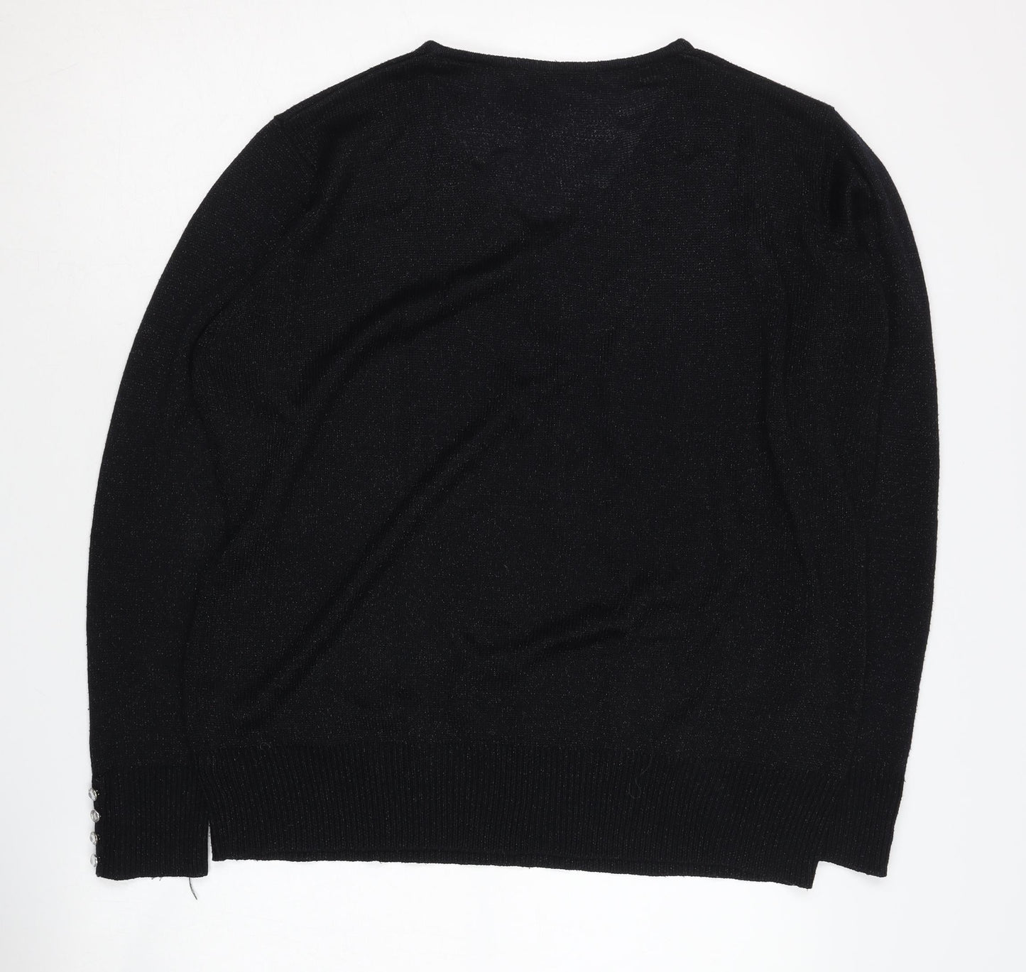EWM Women's Black Henley Jumper L V-Neck Long Sleeve