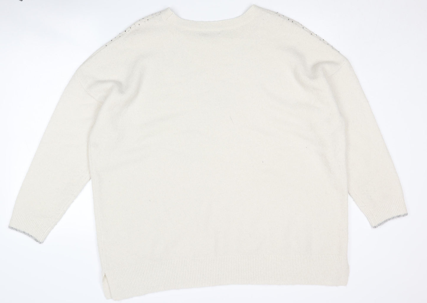Monsoon White XL Women's Star Sequin Pullover Jumper