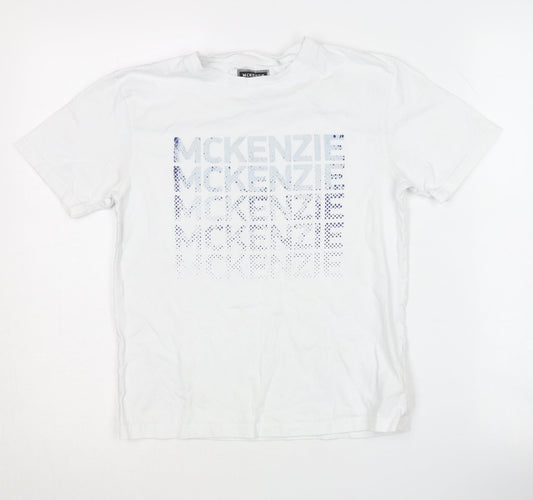 McKenzie Boys White Graphic T-Shirt, Size 12-13, Casual Cotton