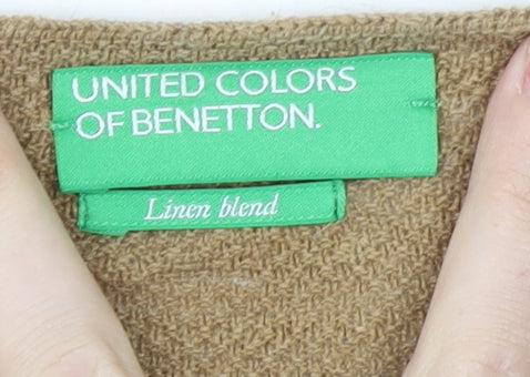 Benetton Women's Beige Pullover Jumper V-Neck S