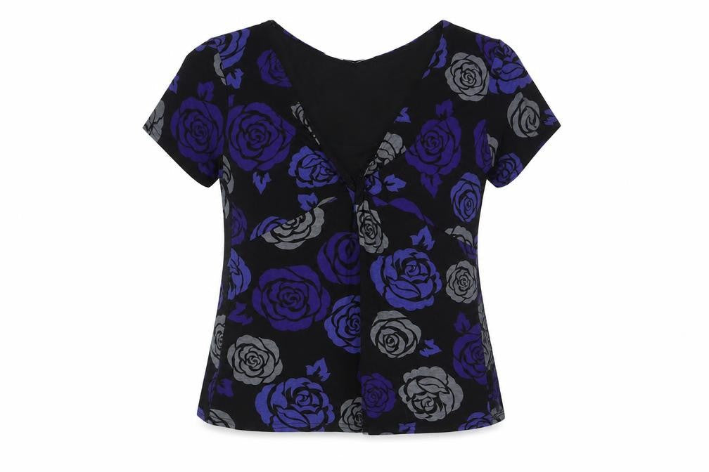 J. Taylor Women's Black Blue Floral Blouse Size 16