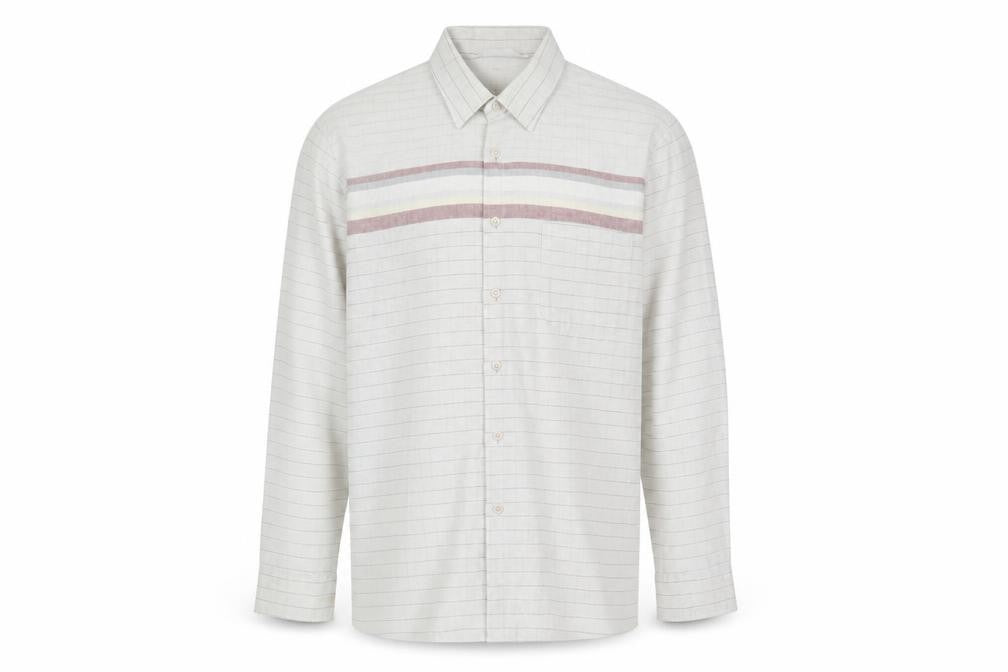 Men's White Striped Cotton Button-Up Shirt 16
