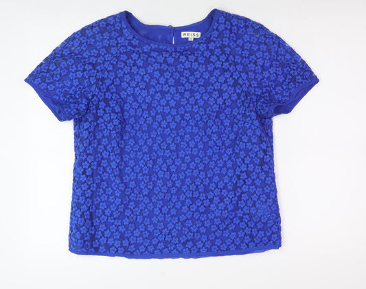 Reiss Women's Blue Floral Short Sleeve Top