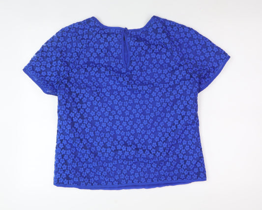 Reiss Women's Blue Floral Short Sleeve Top