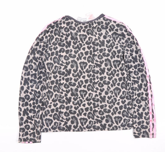 Adidas Girls Grey Pink Animal Long Sleeve Pullover 11-12 Years